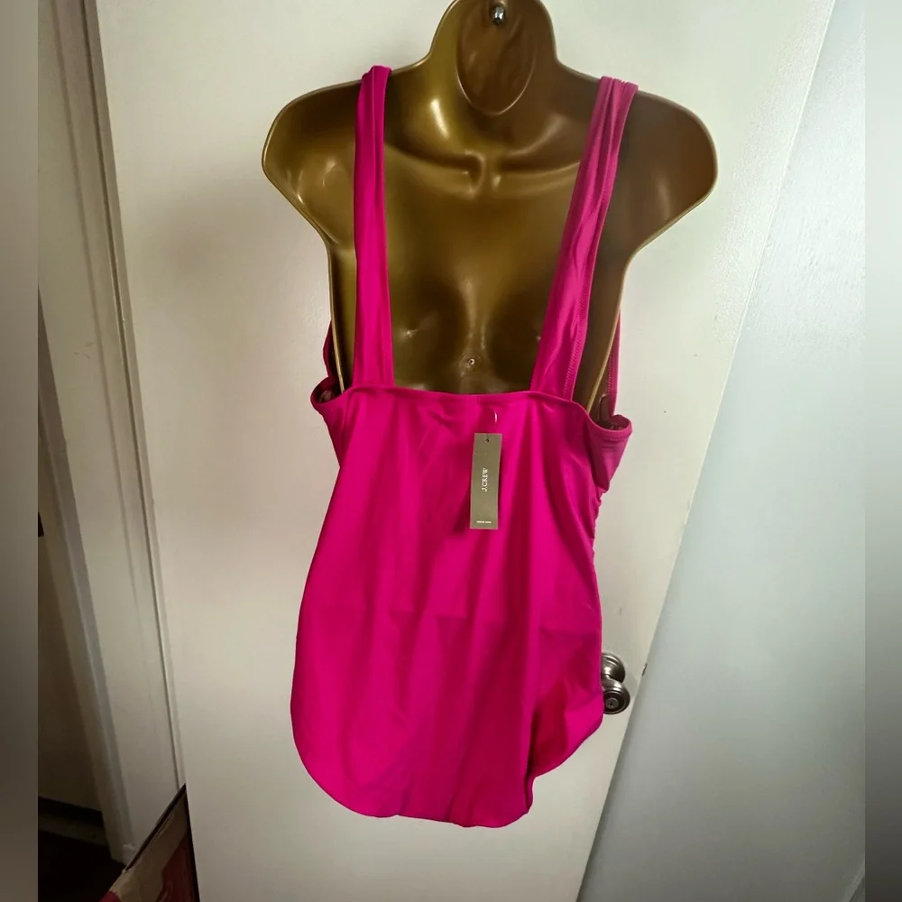 J.Crew Hot Pink Recycled Poly Ruched V-neck Flattering One-Piece Swimsuit NWT 22